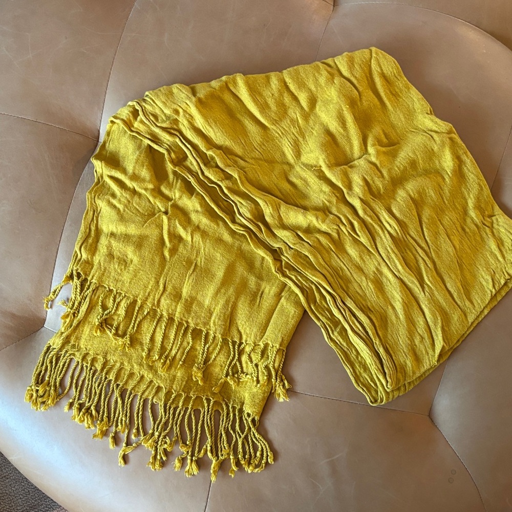 Vibrant Yellow Scarf with Fringe